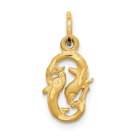 14k Yellow Gold Satin Diamond-cut Pisces Zodiac Charm